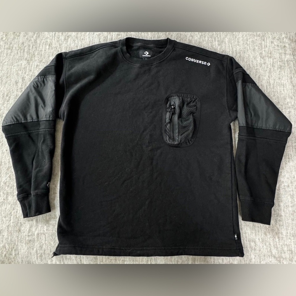 Converse Sweatshirt Mens Black Drawstring Long Sleeve Embroidered Logo Medium